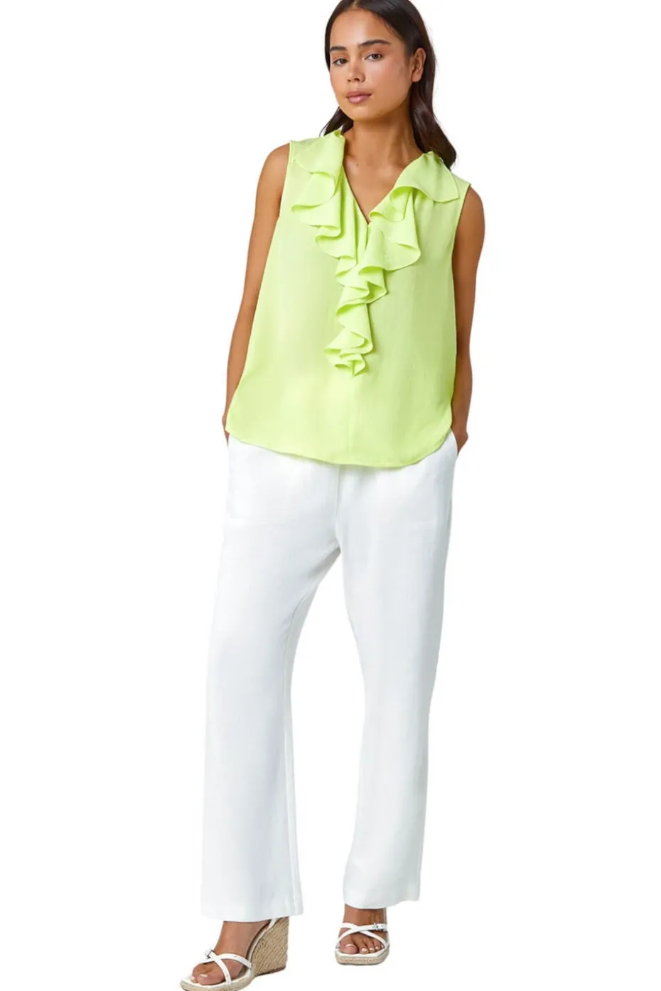 Roman Lime Petite Frill Front Vest Top