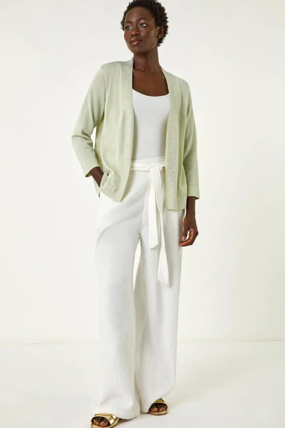 Roman Lime Shimmer Detail Shrug Cardigan