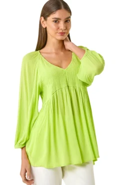 Roman Lime Shirred V-Neck Top