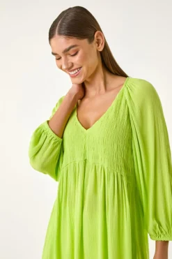 Roman Lime Shirred V-Neck Top