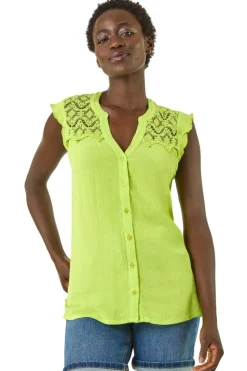 Roman Lime Sleeveless Lace Detail Blouse