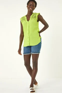 Roman Lime Sleeveless Lace Detail Blouse