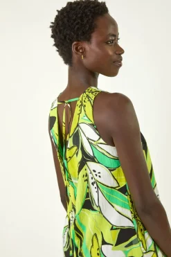 Roman Lime Tropical Leaf Border Shift Dress