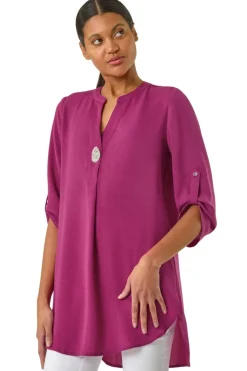 Roman Magenta Button Detail Longline Blouse