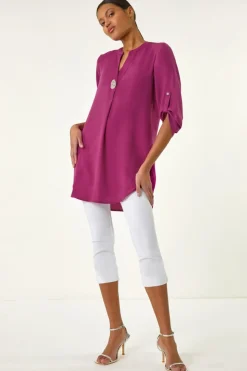 Roman Magenta Button Detail Longline Blouse