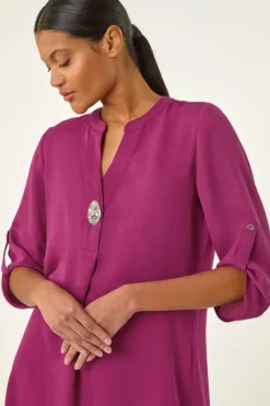 Roman Magenta Button Detail Longline Blouse