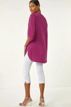 Roman Magenta Button Detail Longline Blouse