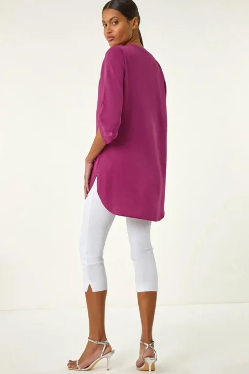 Roman Magenta Button Detail Longline Blouse
