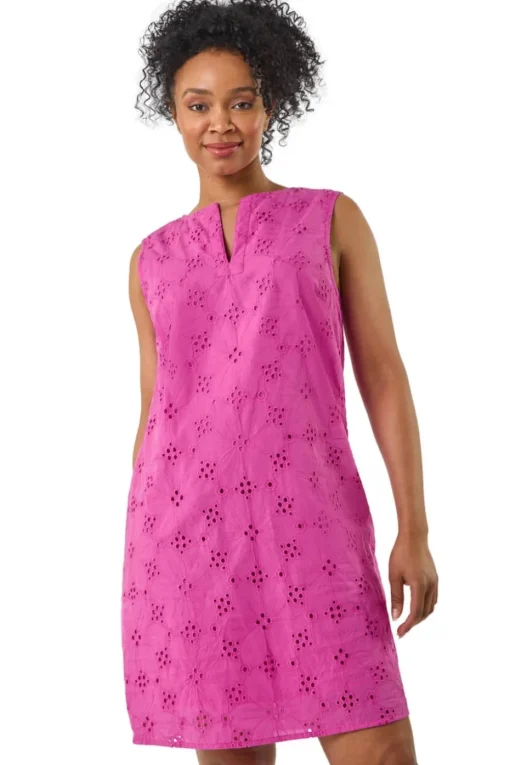 Roman Magenta Petite Floral Embroidered Shift Dress