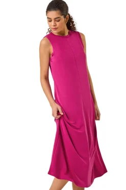 Roman Magenta Sandwash Stretch Midi Dress