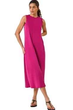 Roman Magenta Sandwash Stretch Midi Dress