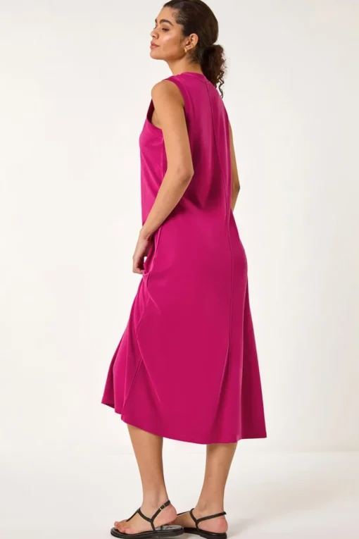 Roman Magenta Sandwash Stretch Midi Dress