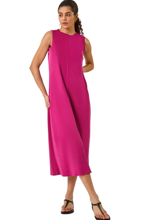 Roman Magenta Sandwash Stretch Midi Dress