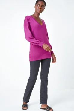 Roman Magenta Stretch V-Neck Longline Jumper