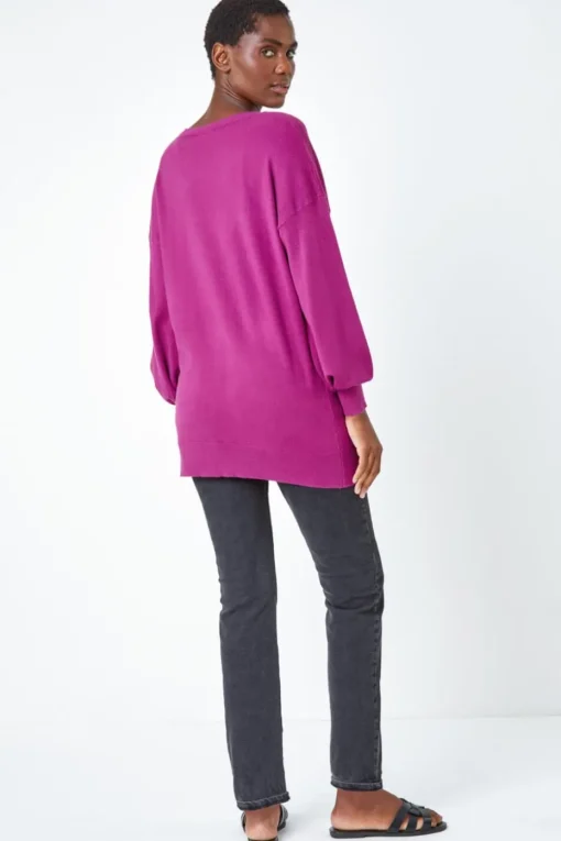 Roman Magenta Stretch V-Neck Longline Jumper
