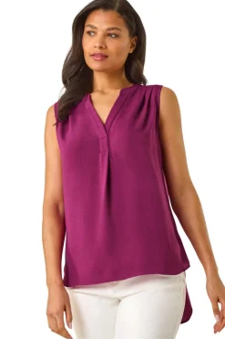 Roman Magenta Textured V Neck Pleat Front Vest
