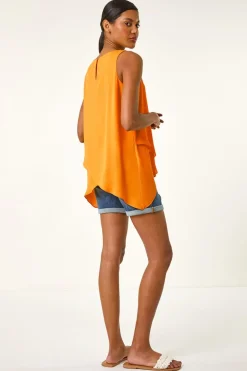 Roman Mango Asymmetric Sleeveless Vest Top