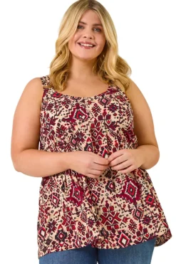 Roman Maroon Curve Ikat Print Vest Top