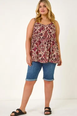 Roman Maroon Curve Ikat Print Vest Top