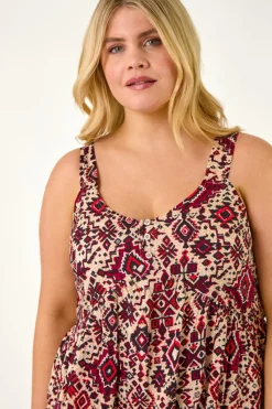 Roman Maroon Curve Ikat Print Vest Top