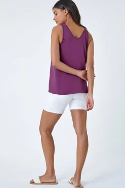 Roman Mauve Plain V-Neck Stretch Jersey Vest Top