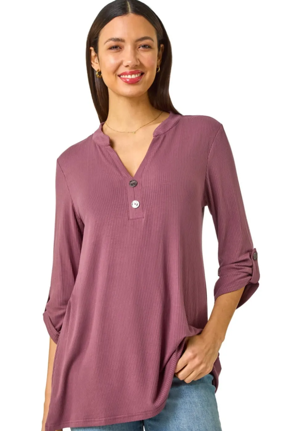 Roman Mauve Ribbed Buttoned Stretch Shirt