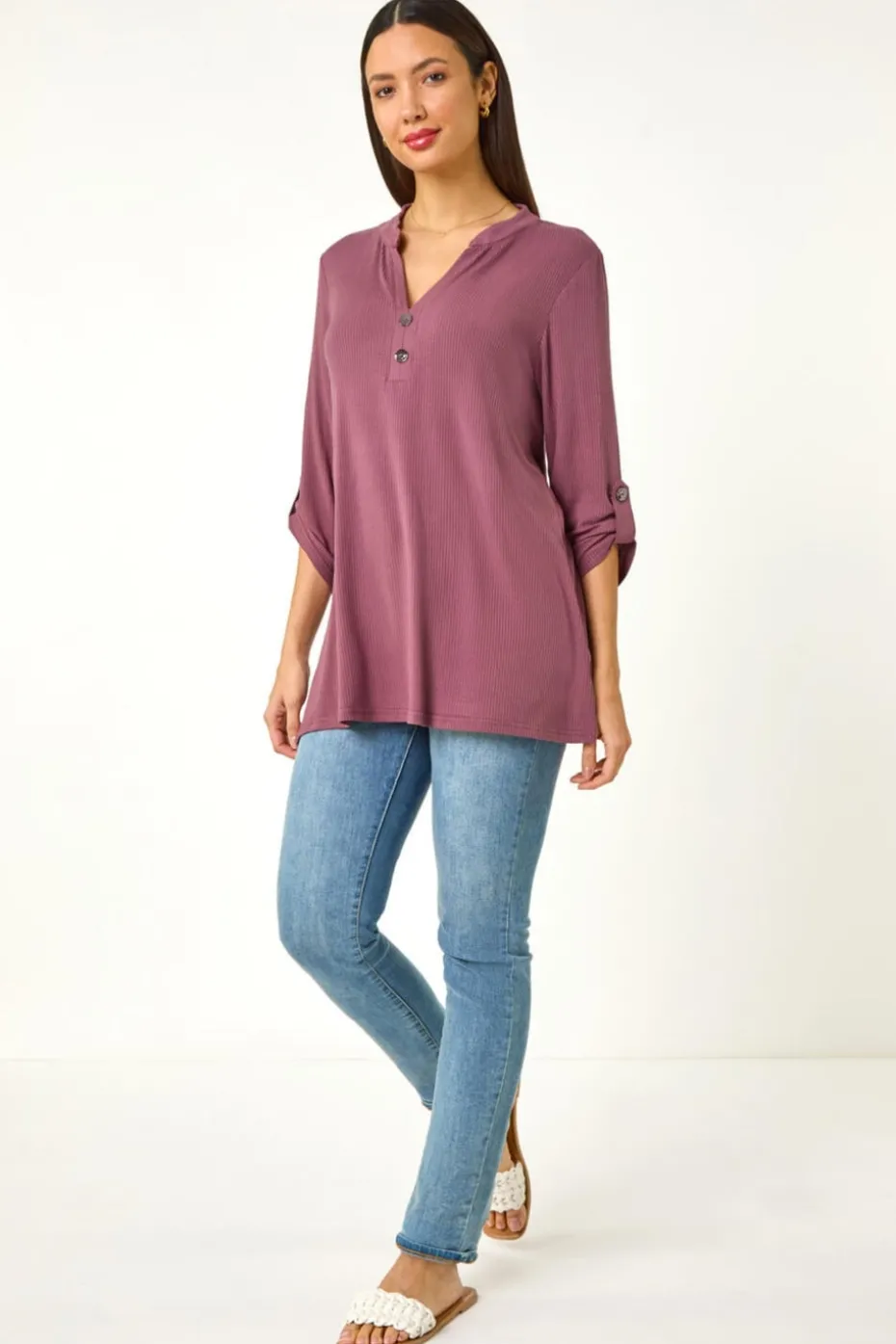 Roman Mauve Ribbed Buttoned Stretch Shirt