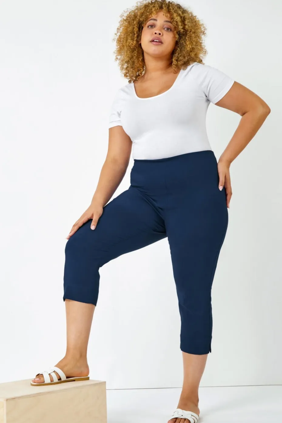 Roman Midnight Blue Curve Cropped Stretch Trouser