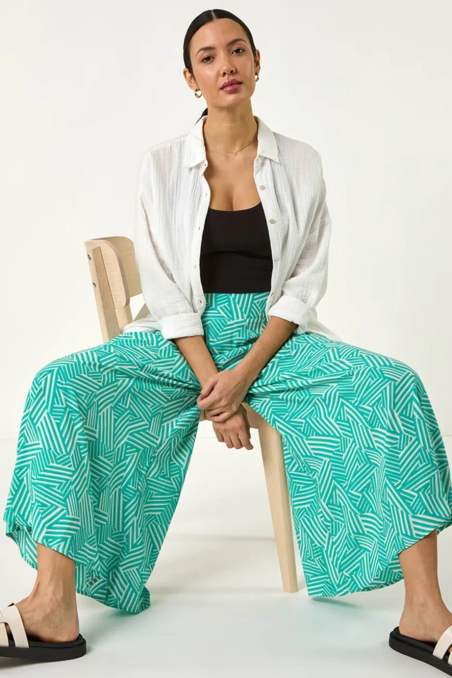 Roman Mint Geometric Print Cullotte Trousers