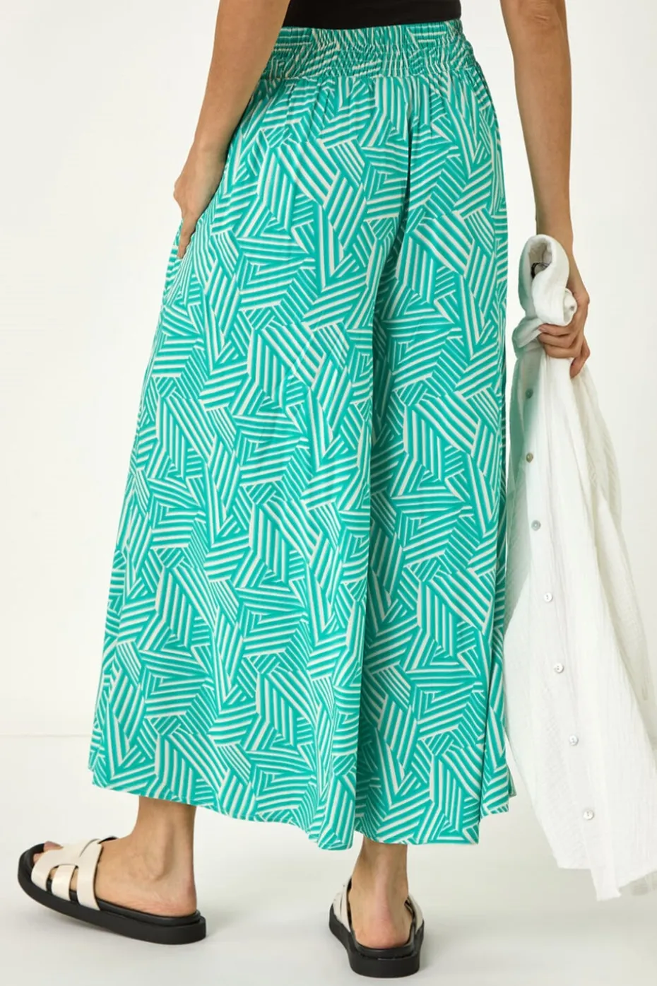 Roman Mint Geometric Print Cullotte Trousers