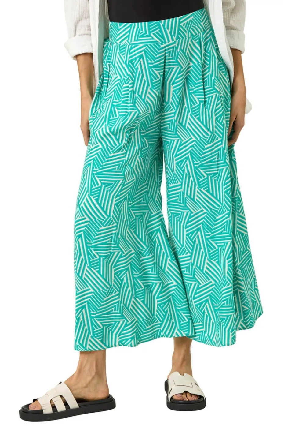 Roman Mint Geometric Print Cullotte Trousers
