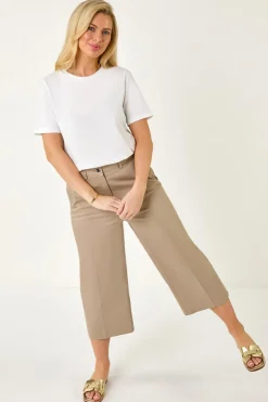 Roman Mocha Petite Cotton Culotte Trousers