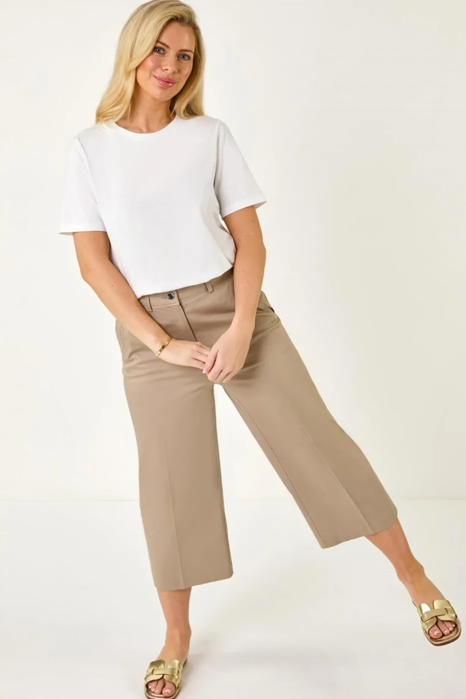 Roman Mocha Petite Cotton Culotte Trousers