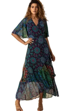 Roman Multi Abstract Print Maxi Wrap Dress