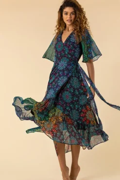 Roman Multi Abstract Print Maxi Wrap Dress