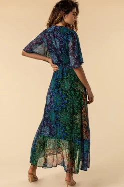 Roman Multi Abstract Print Maxi Wrap Dress