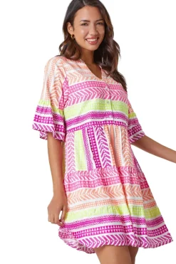 Roman Multi Aztec Print Smock Dress