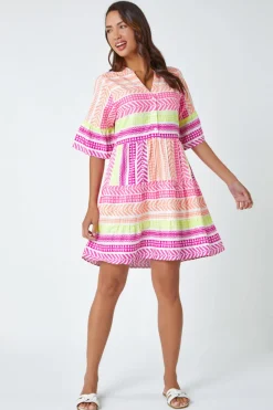 Roman Multi Aztec Print Smock Dress