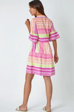 Roman Multi Aztec Print Smock Dress