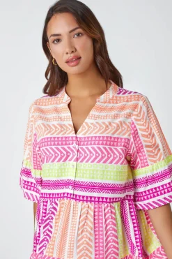 Roman Multi Aztec Print Smock Dress