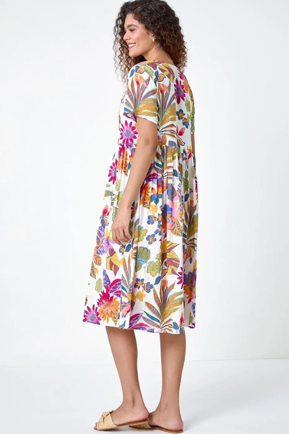 Roman Multi Floral Print Cotton Midi Dress
