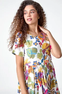 Roman Multi Floral Print Cotton Midi Dress