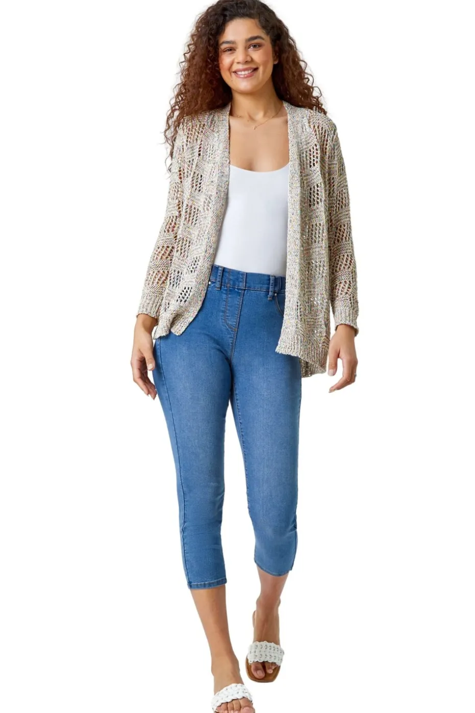 Roman Multi Tape Knit Cotton Blend Cardigan