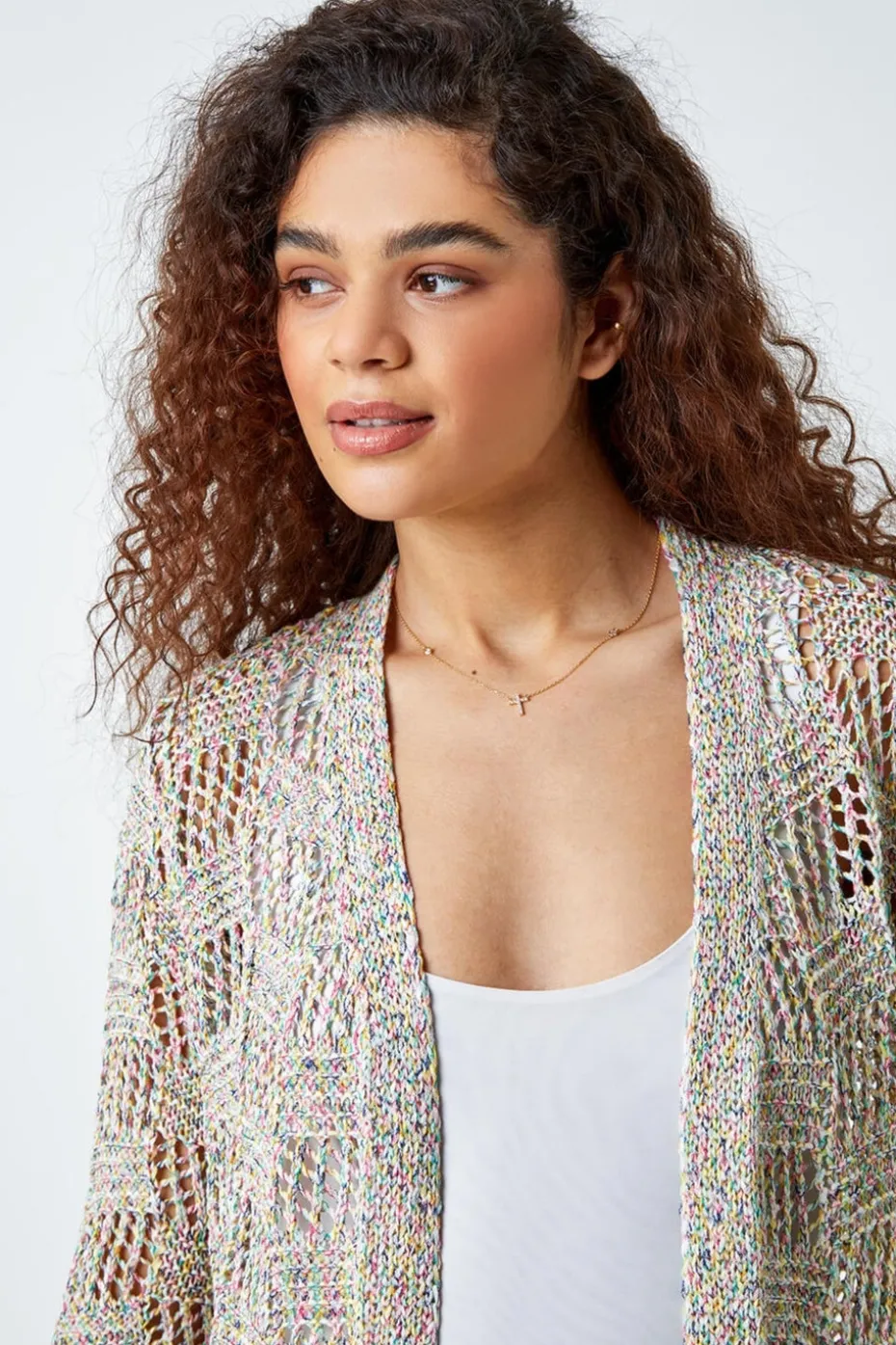 Roman Multi Tape Knit Cotton Blend Cardigan