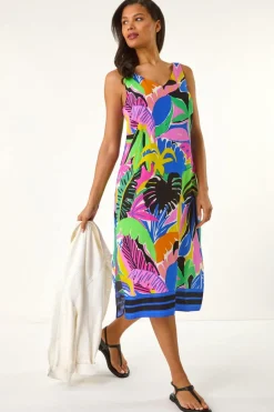 Roman Multi Tropical Print Midi Dress
