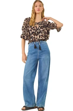 Roman Natural Animal Print Key Hole Blouse