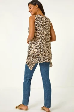 Roman Natural Animal Print Wrap Hem Tunic Top
