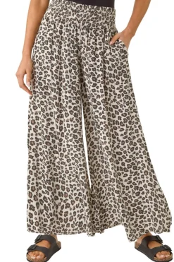 Roman Natural Animal Print Wide Leg Trousers