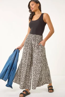 Roman Natural Animal Print Wide Leg Trousers