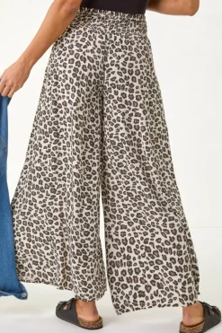 Roman Natural Animal Print Wide Leg Trousers